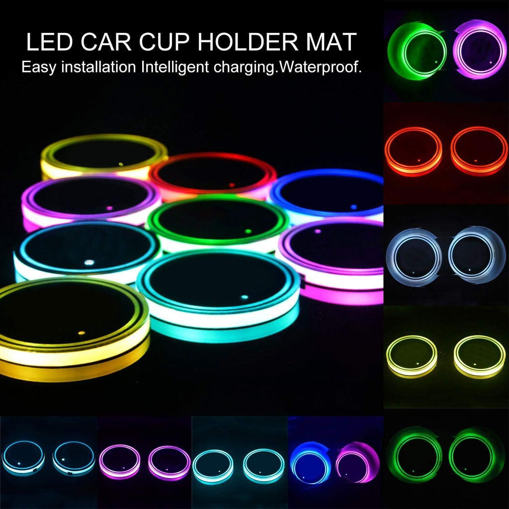 GPRGIT LED Car Cup Holder Mat Pad Waterproof Bottle Drinks Coaster, Built-in Vibration Auto-On at Dark, Universal 7-Color, 12V