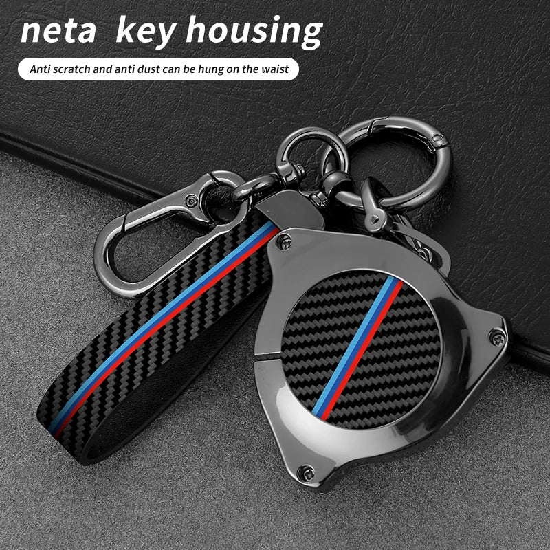 GPRGIT Zinc Alloy Carbon Fiber Car Logo Key Case Cover for Neta V U Pro Hezhong New Energy Vehicles Holder Keychain Accessories