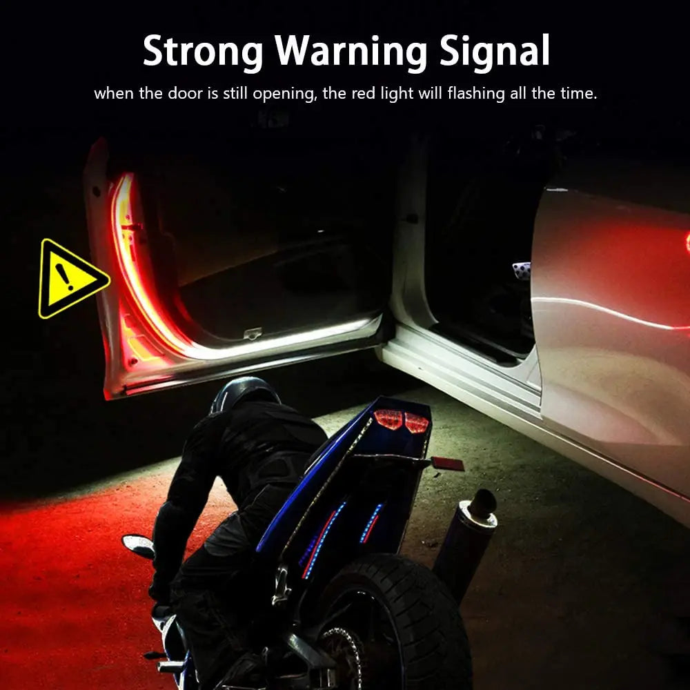 GPRGIT Car Door Opening Warning LED Lights Welcome Decor Lamp Strip Anti Rear-End Collision Safety Universal White Red Strobe Car Light