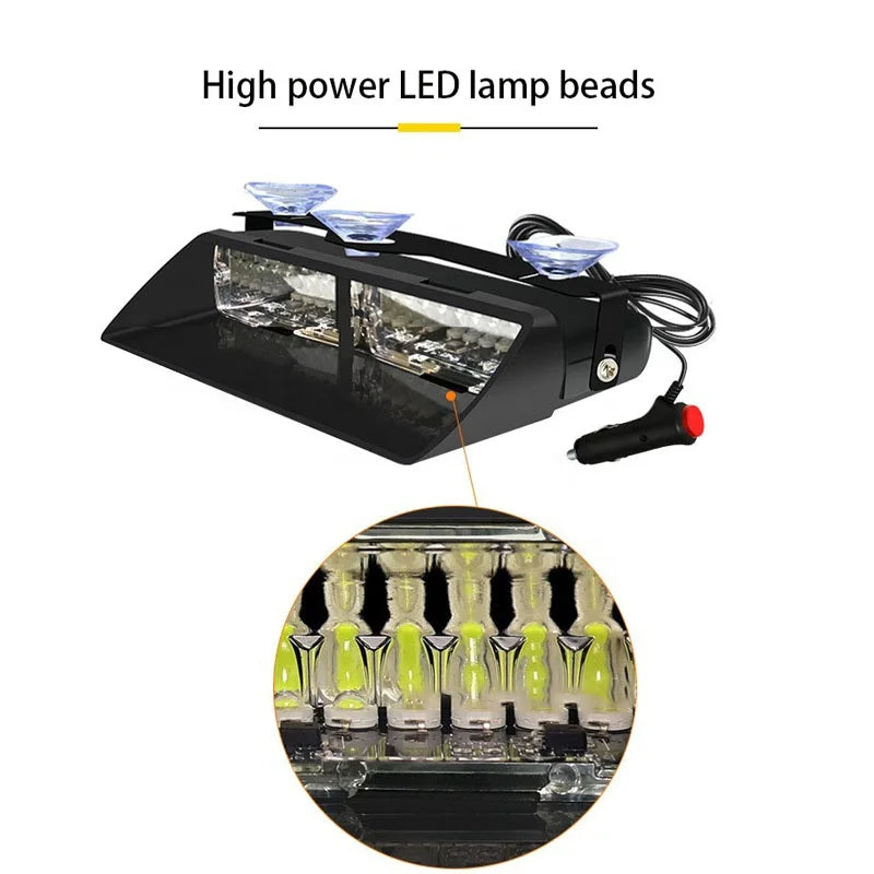 GPRGIT 16SMD Red/Blue LED Strobe Warning Light with Suction Cup - Dashboard Windshield Interior Flash Light
