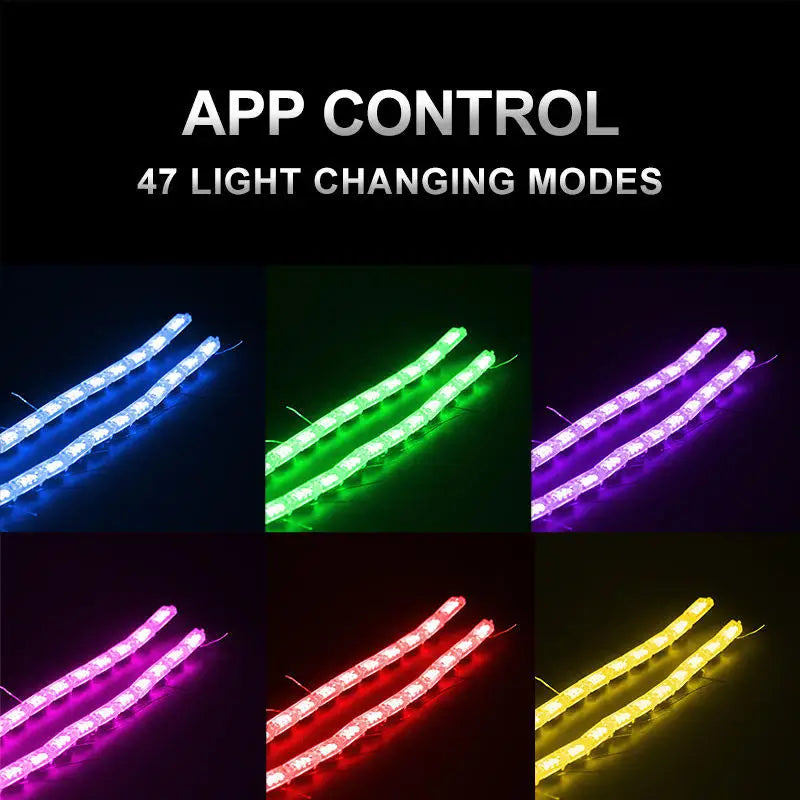 GPRGIT 2pcs APP Sequential Flow LED DRL Flexible Waterproof Turn Signal Angel Eye Decorative Light Strip