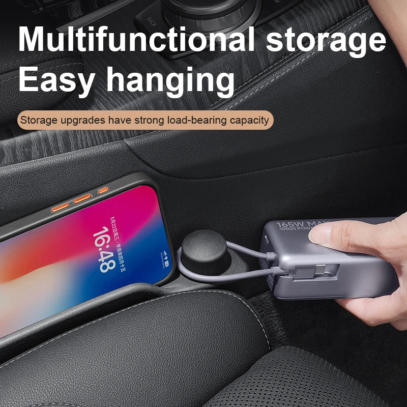 GPRGIT Car Seat Gap Filler 2-Piece Set PU Multi-Functional Seat Side Gap Strip 3-in-1 with Storage Organizer and Hook Function