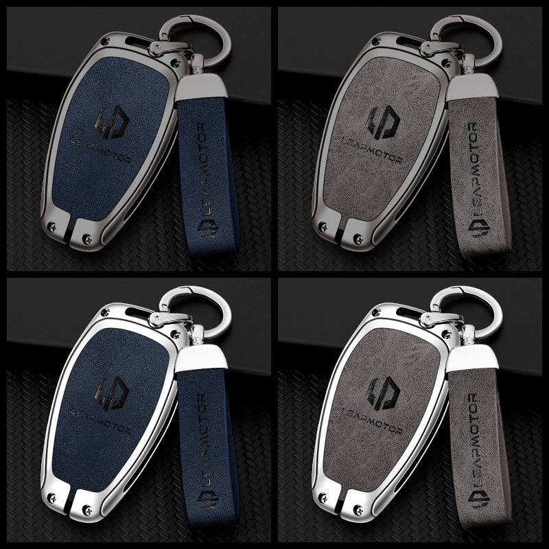 GPRGIT Zinc Alloy Leather Car Key Case Cover for Leapmotor T03 S01 Protector Keychain Shell Accessories