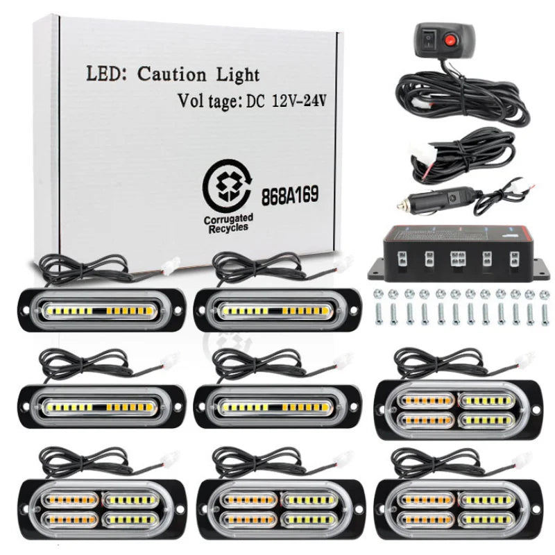GPRGIT Wireless Remote 12V LED Grille Flash Light - 16 Modes Strobe - 12-24V, 8W, IP65, ABS+PMMA, Remote Control