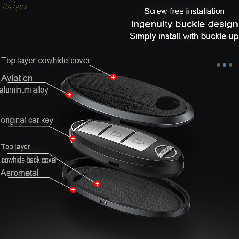 GPRGIT Aluminum Alloy+Leather Car Key Case for Nissan Qashqai X-Trail T31 T32 Juke J10 J11 Tiida Altima Pathfinder Kicks