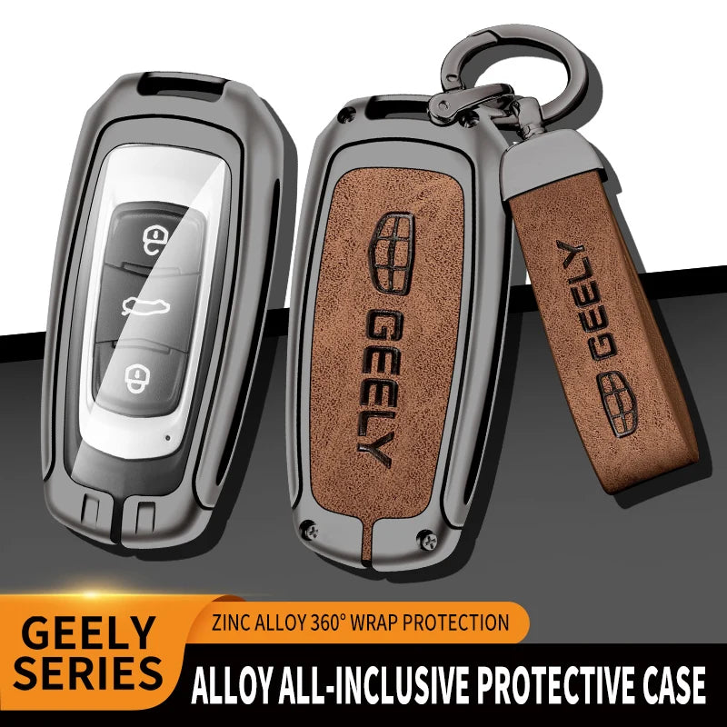 GPRGIT Fashion Zinc Alloy Leather Car Key Case Cover for Geely Atlas Boyue NL3 EX7 SUV GT GC9 Emgrand X7 Borui