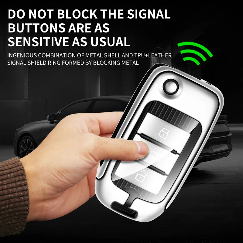 GPRGIT Zinc Alloy Leather Car Remote Key Case Cover for MG MG6 ZS HS Protector Keychain
