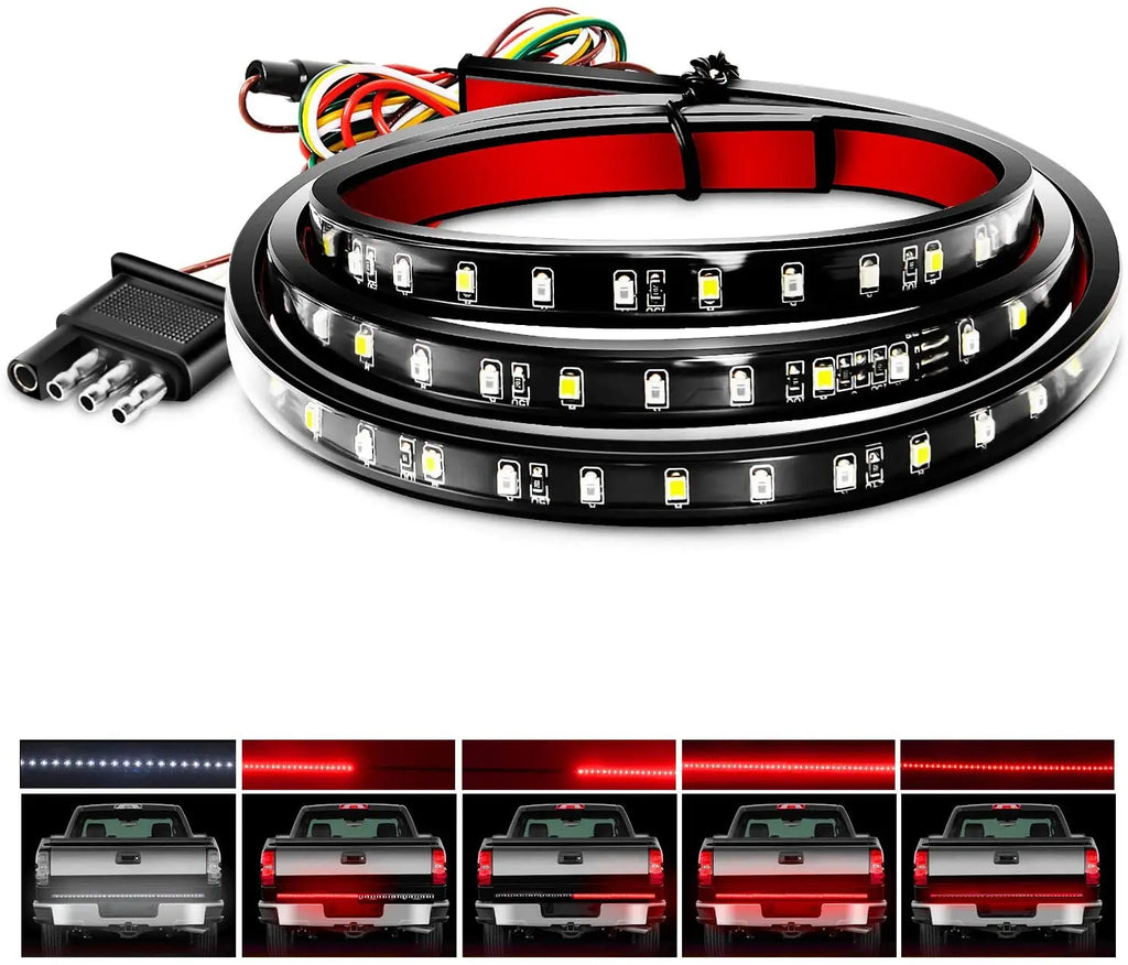 GPRGIT 60" Red White Trunk Flexible Tailgate Light Bar Reverse Brake Turn Signal Tail Running LED Strip Lights 1.2M & 1.5M IP67