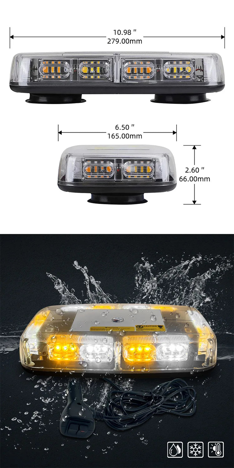 12-Inch High Bright LED Emergency Flashing Beacon Light Roof Top Strobe for Construction Vehicles Auto Exterior Lighting