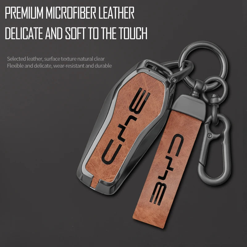 GPRGIT Leather Car Key Case Protector for BYD Qin Plus DM-i Atto 3 Han EV Dolphin Seal Tang E2 Song Plus