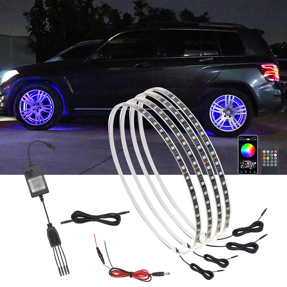 GPRGIT 12V Multicolor LED Wheel Rim Light Kit 15/17/19 Inch 4PC for All Cars