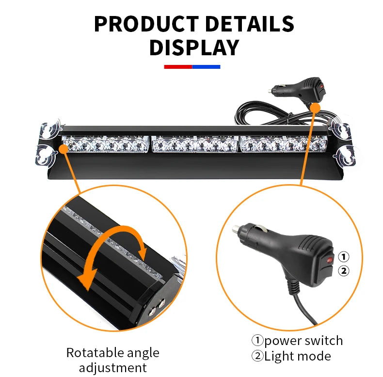 LED Front Rear Windshield Light Emergency Dash Strobe Lights Bar Traffic Advisor Safety Hazard Warning Flash Lights for Trucks
