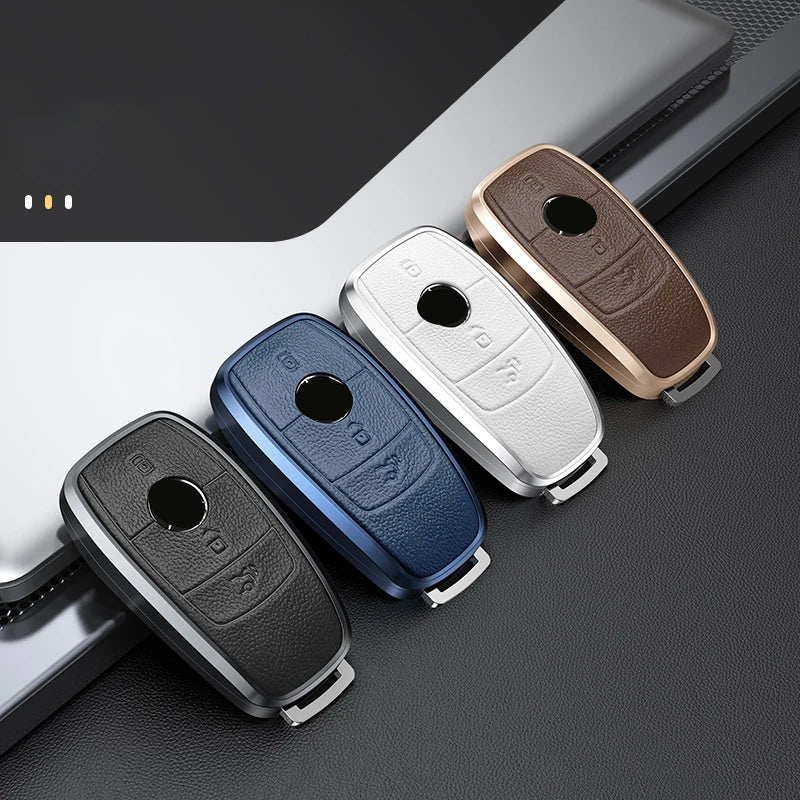GPRGIT Leather Aluminum Car Smart Key Case Shell for Mercedes Benz C S Class W206 W223 C200 C260 C300 S350 S400 S450 S500 Accessories