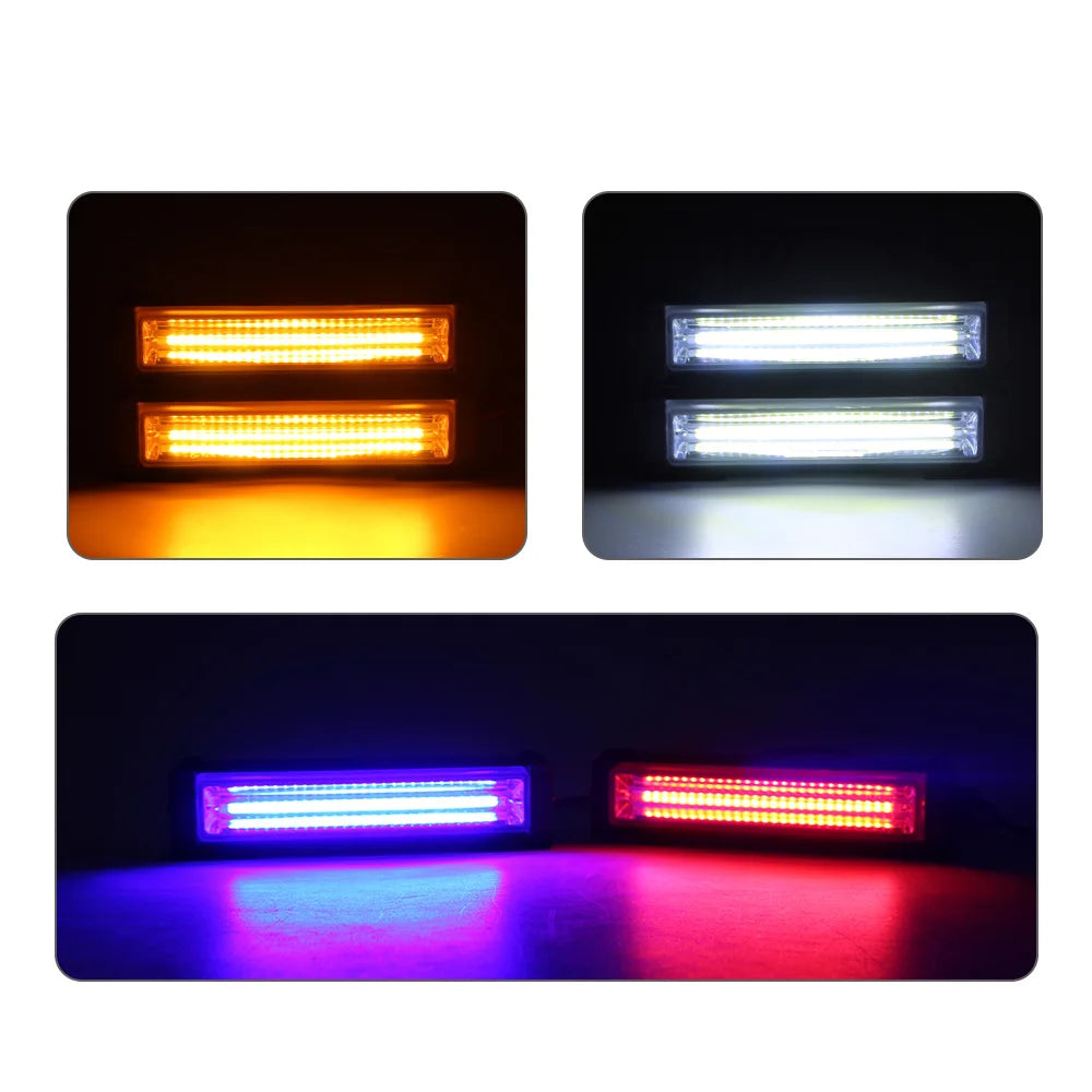 2X 6 Inch 20W Yellow Cob Led Emergency Warning Light Bar Grille Flash Strobe DRL Driving Lights 24V for Trucks Offroad Car