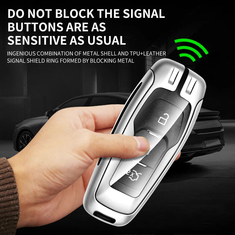 GPRGIT Metal Leather Key Case Cover for Ford F150/Galaxy/S-Max/Explorer/Ranger/Escort/Everest/Fusion/Edge/Mustang