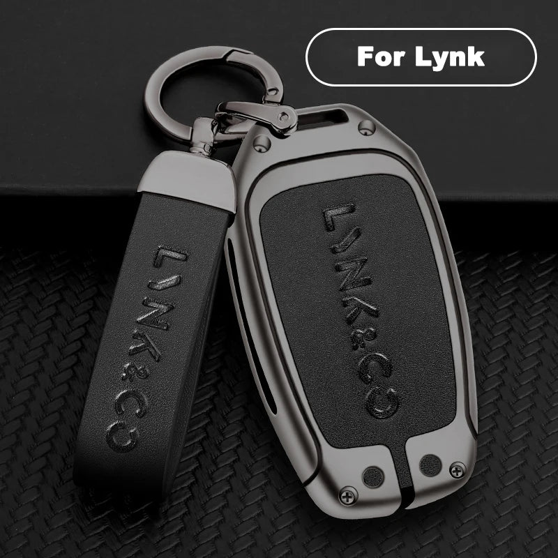 GPRGIT Zinc Alloy Leather Key Case Cover Shell for LYNK&CO 01 PHEV 02 03 05 2017 2018 4 Buttons Key Protector Fob Auto Accessories