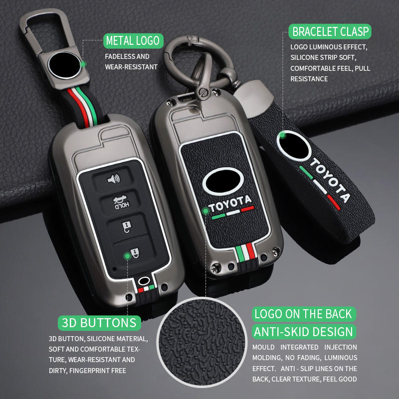 GPRGIT Zinc Alloy Smart Car Key Case Cover for Toyota Camry, Corolla, RAV4, Highlander, Avalon (2015-2017)