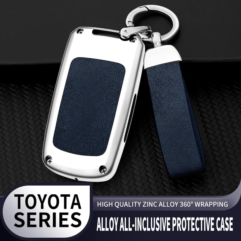 GPRGIT Zinc Alloy Leather Car Key Case Cover for Toyota Camry/Corolla/RAV4/Highlander/Avalon 2015-2017 Smart Keyfob