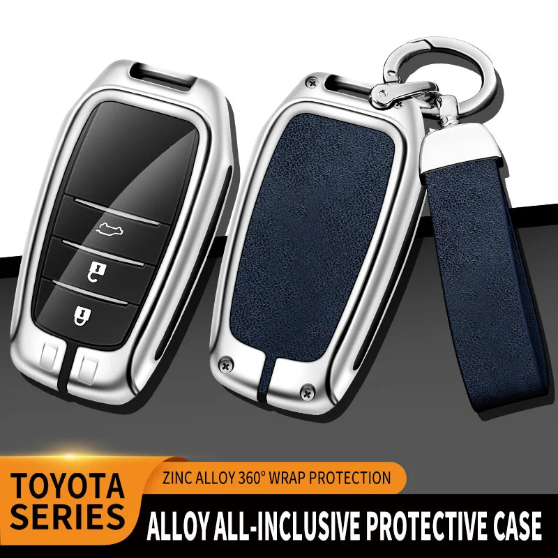 GPRGIT New Metal Leather Car Logo Key Cover for Toyota RAV4 Corolla Hilux Fortuner Land Cruiser 200 Camry Sienna Previa