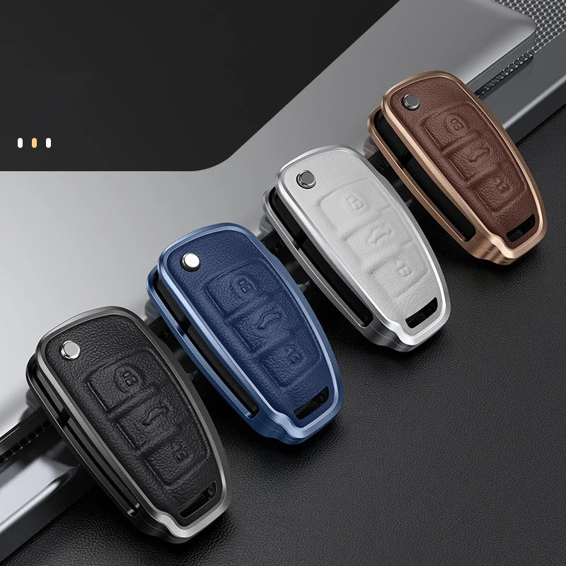 GPRGIT Folding Aluminum Leather Car Key Cover Case Fob for Audi A3 8L 8P A4 B6 B7 B8 A6 C5 C6 4F RS3 Q3 Q7 TT 8L 8V S3 Accessories