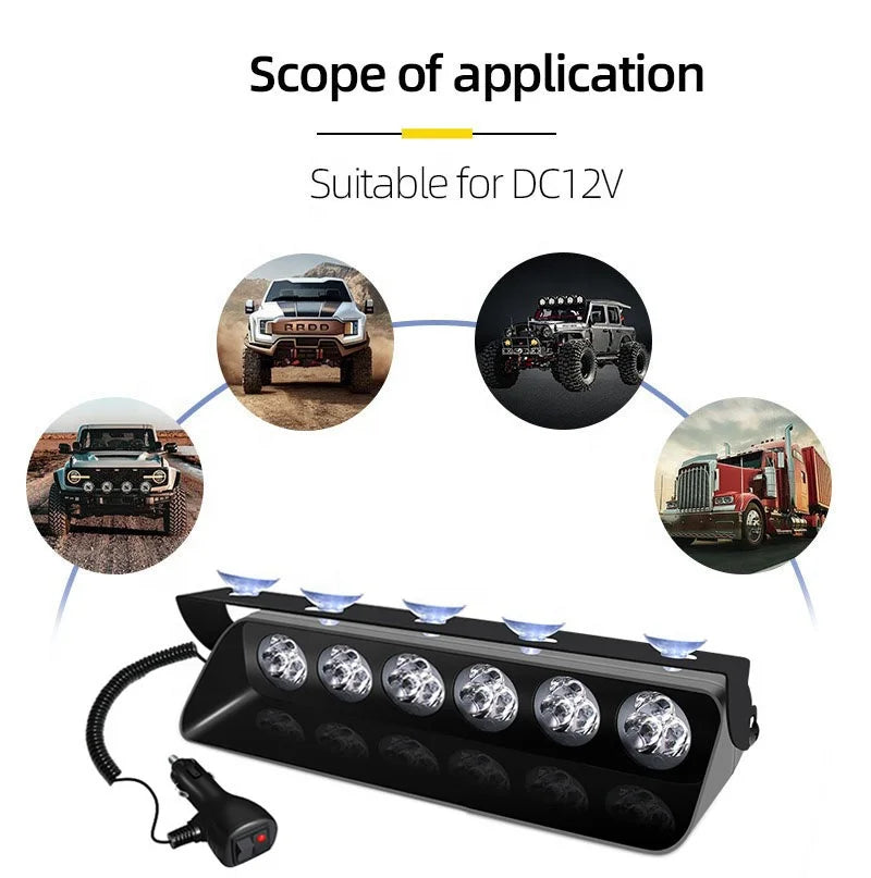 18SMD Red/Blue LED Strobe Dashboard Light with Suction Cup, Model S7, 50W