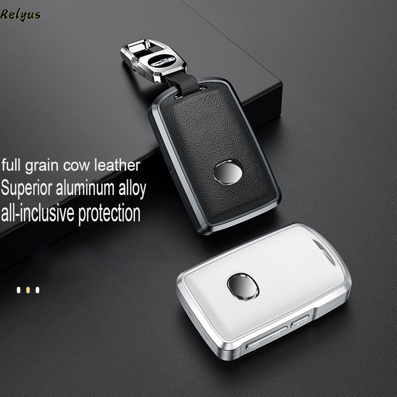 GPRGIT Aluminum Alloy+Leather Car Key Case Cover for Mazda 3 2020 2019 Axela CX4 CX5 CX8