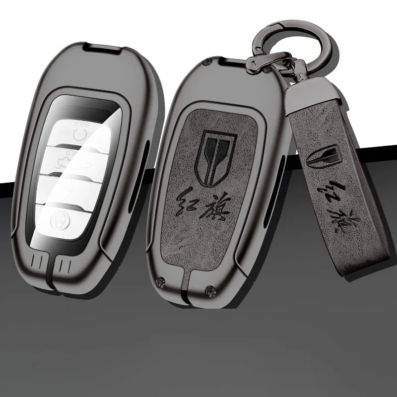 GPRGIT Leather Zinc Alloy Car Key Fob Cover Case Holder Keychain for FAW Hongqi H5 E-HS9 H9 2020 2021 Remote Keyless Accessories