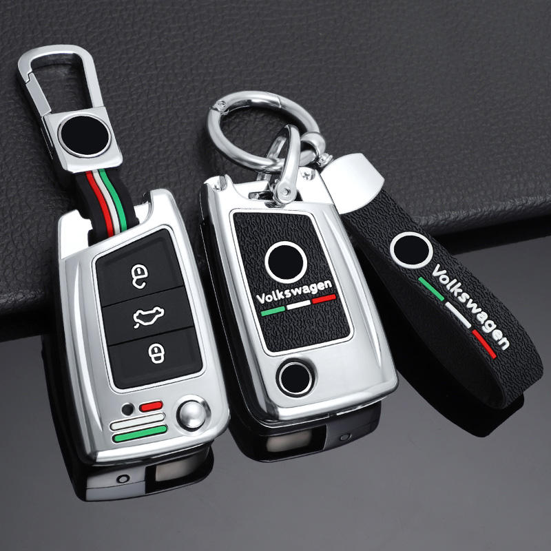 GPRGIT Zinc Alloy Flip Car Key Cover Case for VW Golf 7 Mk7, Seat Ibiza/Leon, Skoda Octavia