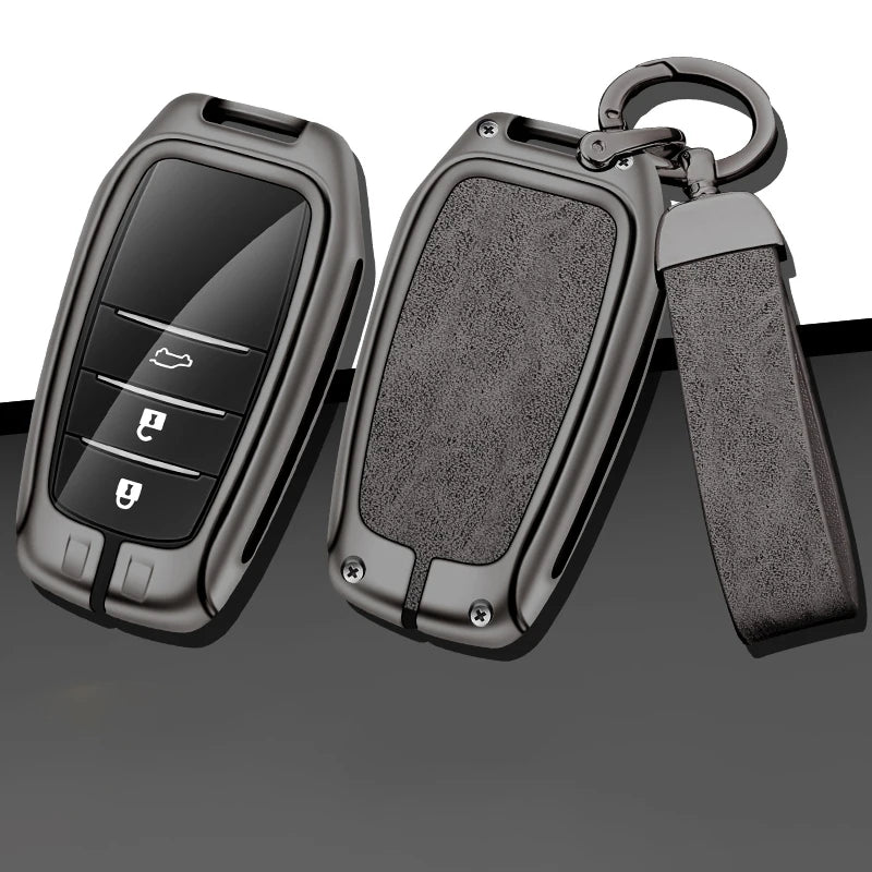 GPRGIT New Metal Leather Car Logo Key Cover for Toyota RAV4 Corolla Hilux Fortuner Land Cruiser 200 Camry Sienna Previa