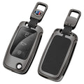 GPRGIT Metal Leather Car Flip Key Fob Case Cover for VW Golf Bora Jetta Scirocco Tiguan Polo Skoda Octavia Superb Keyless