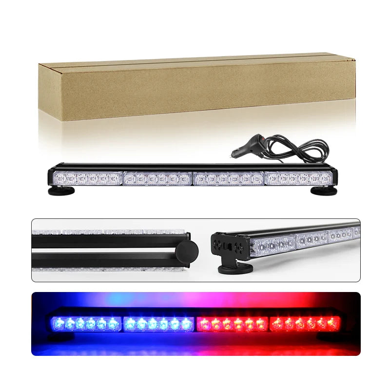 23 Inch Led Strobe Warning Light Bar 48w Double Side Car Truck Offroad Top Roof Grid Drl Flashing Emergency Light Lamp