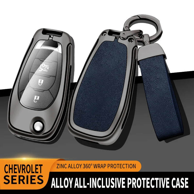 GPRGIT Folding Alloy Leather Car Key Case Cover for Chevrolet Cruze Spark Camaro Volt Bolt Trax Malibu Custom Car Logo Accessories