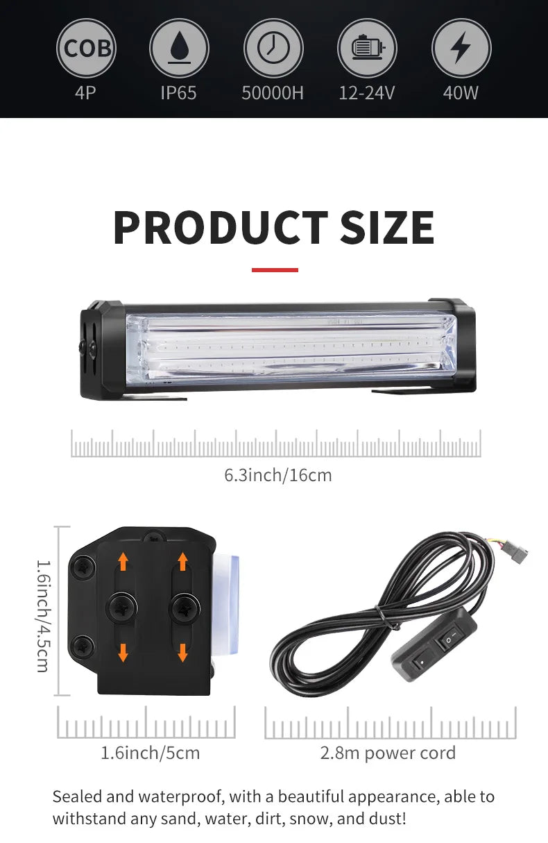 Amber White Red Blue 4 in 1 COB LED Car Grille Strobe Flashing Light Bar Truck Dash Emergency Warning Lamp Bar 12V 24V