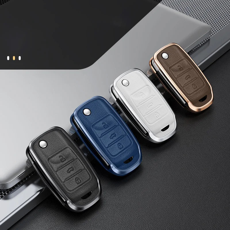 GPRGIT Flip Aluminum Leather Car Key Case Cover Shell for Changan CS15 CS35 CS75 EV E-Star EADO Raeton V3 V5 V7 Holder Accessories