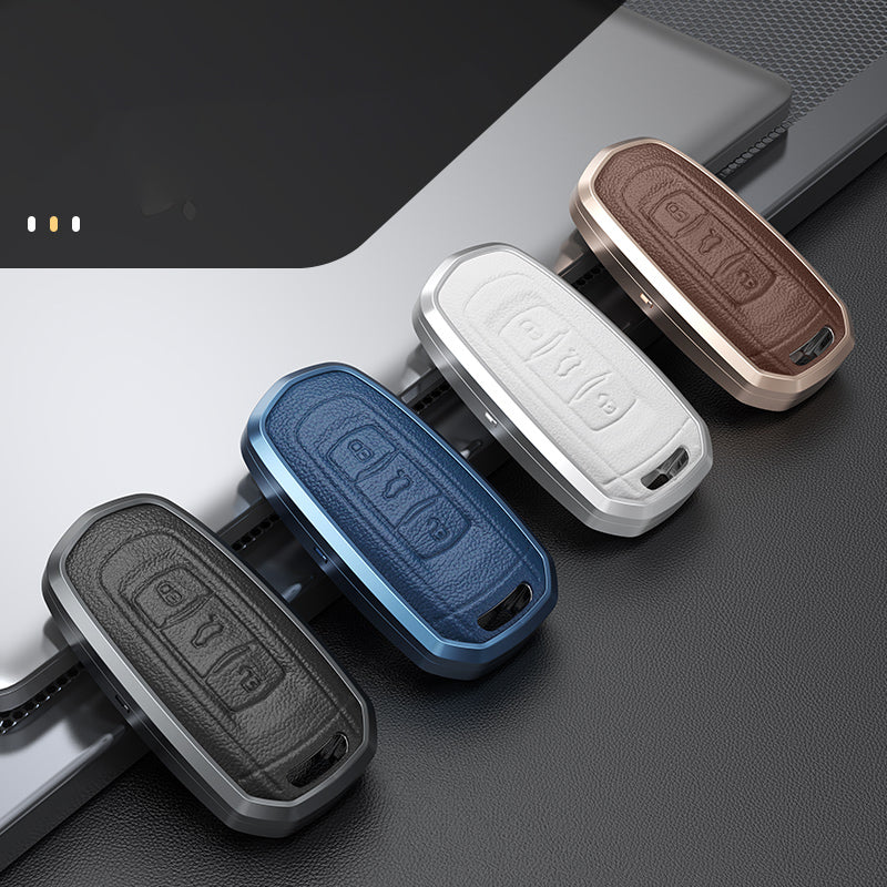 GPRGIT Aluminum Alloy+Leather Car Key Cover Case for Geely Emgrand EC7 EC718 EC715 Global Hawk GX7