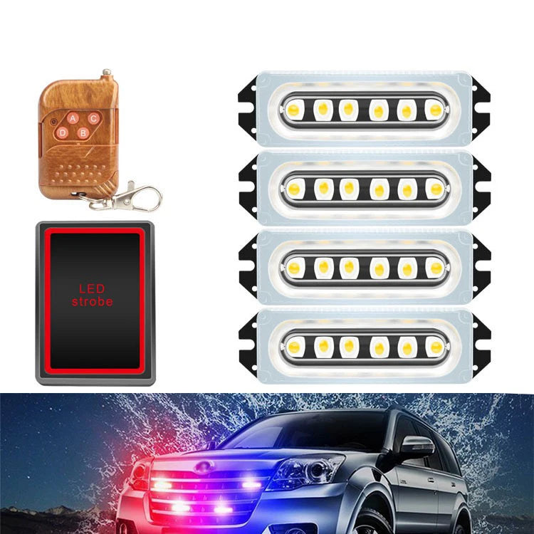 4-Piece LED Strobe Grille Light Strip Red/Blue with Remote, Model XA926S-4