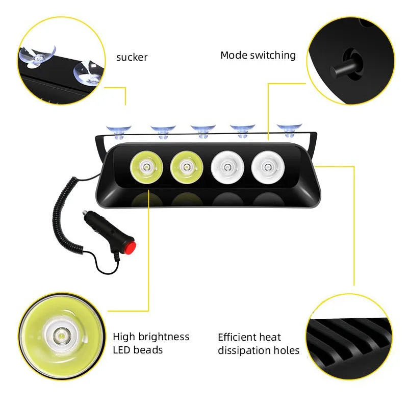 4SMD Red/Blue LED Strobe Dashboard Light with Suction Cup, Model S4