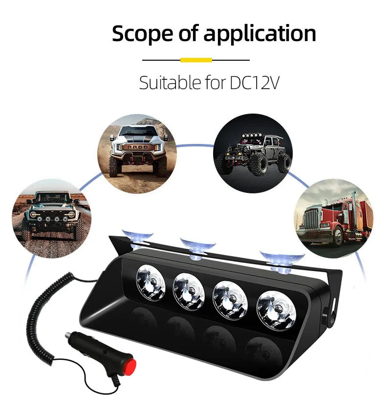 4SMD Red/Blue LED Strobe Dashboard Light with Suction Cup, Model S4