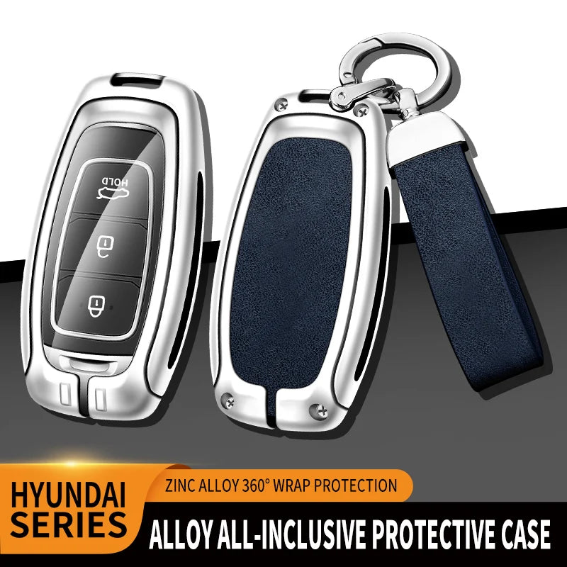 GPRGIT Zinc Alloy Leather Car Key Cover Shell Case for Hyundai Santa Fe Tucson 2022 NEXO NX4 Atos Solaris Prime2021 Car Key Accessories