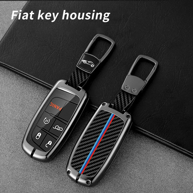 GPRGIT Carbon Car Logo Key Case for Jeep Grand Cherokee Chrysler 300C Renegade FIAT Freemont Dodge Ram 1500 Challenger Dart Accessories
