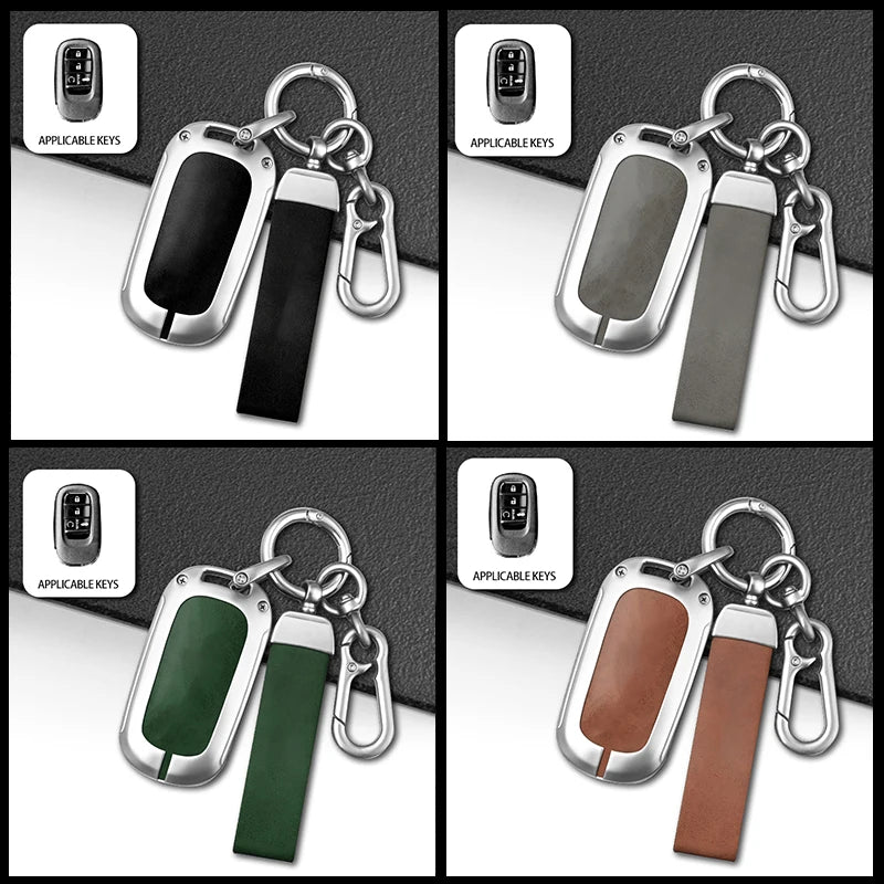 GPRGIT Leather Car Key Case Holder Fob for Honda Civic Accord HR-V CR-V CRV 2021 2022 2023 5 Buttons Keychain Accessories