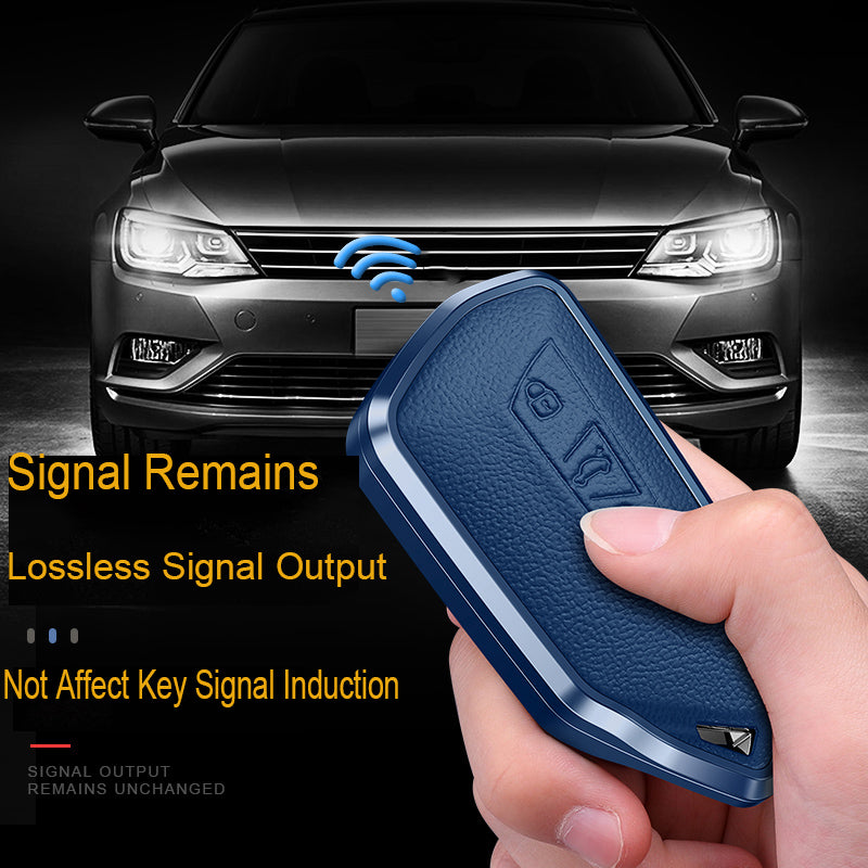 GPRGIT Aluminum Alloy+Leather Car Key Case Cover for VW Golf 8 MK8 ID.3 ID.4 Skoda Octavia A8 Seat Leon MK4 Cupra Formentor
