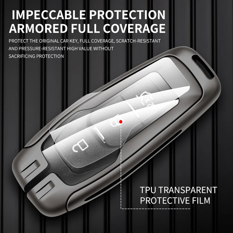 GPRGIT Metal Leather Key Case Cover for Ford F150/Galaxy/S-Max/Explorer/Ranger/Escort/Everest/Fusion/Edge/Mustang