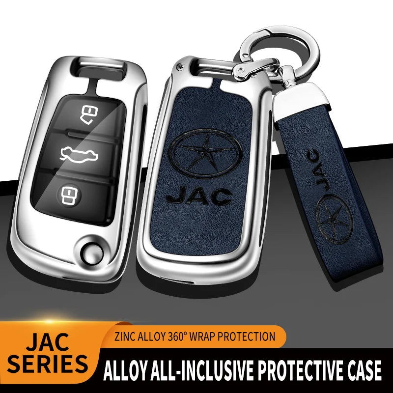 GPRGIT Flip Folding Zinc Alloy Leather Car Key Case Cover Shell for JAC JS2 S2 S3 S5 S7 T40 T50 Sei 3 2019 2021 A5 R3 Auto Accessories