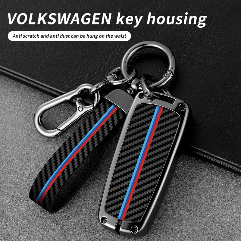 GPRGIT Carbon Fiber Metal Car Logo Key Case Shell for Volkswagen VW Passat B6 3C B7 Magotan CC Smart Interior Accessories