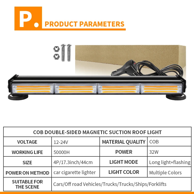 Automobile LED COB Flashing Light Bar Dual Row Strobe Security Warning Light for Truck Ofroad Boat Lighting Accessories