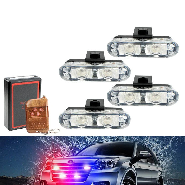 4-Piece LED Strobe Grille Light Strip Red/Blue with Remote, Model XA9202-4