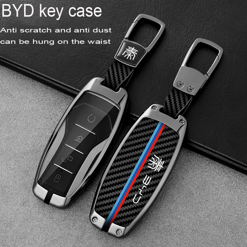 GPRGIT Metal Carbon Fiber Car Key Case Cover for BYD Tang EV600 Han EV Yuan PLUS ATTO 3 Song PLUS Pro MAX DMI MAX Qin Auto Accessories