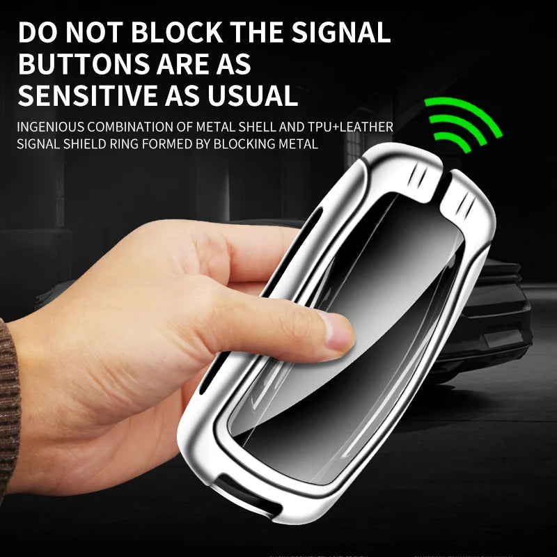 GPRGIT Zinc Alloy Leather Car Key Case for Tesla 3/Y/S Keychain Fob Cover Holder Smart Remote Keyless Protector
