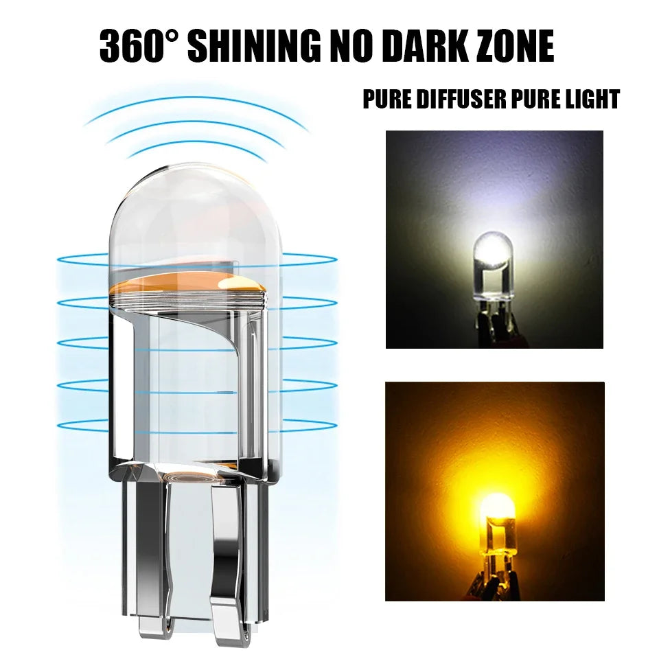 GPRGIT 12V Car LED Bulb T10 W5W 194 168 COB Glass 6000K White License Plate Lamp Interior Dome Reading Bulb